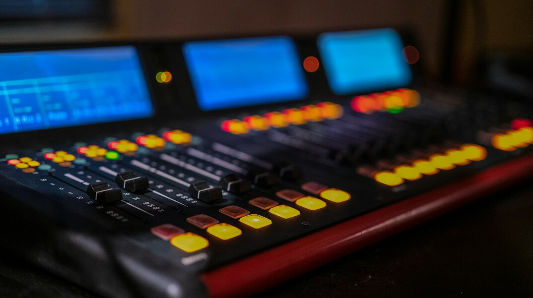 Broadcast control room with multiple video monitors
